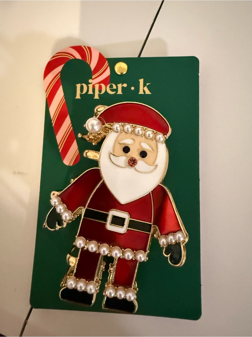 Piper Red and White Santa Hair Clip with Pearl Accents
